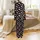 Cat Lovers' Playful Cartoon Cat Faces Silhouettes Rose Pink Muted Grey Paw Prints Hearts Black Pattern Satin Pajamas Set - 3