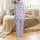 Cat Lovers' Light Lavender Purple Whimsical Cartoon Cat Pattern with White Felines, Yarn Balls & Paw Prints Satin Pajamas Set - 3