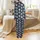 Whimsical Highland Cow Lover: Peachy-Pink Fluffy Cow & Blue-Green Cactus Starry Navy Night Fabric Item Satin Pajamas Set - 3