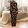 Highland Cow Fans Whimsical Hand-Drawn Fluffy Orange-Brown Calf Pattern 'Everything Is Fine' Text Black Satin Pajamas Set - 2