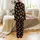 Highland Cow Lovers' Cute Fluffy Calf Warm Brown Leopard Bow Black All-Over Pattern Satin Pajamas Set - 3