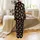 Animal Lovers' Whimsical Fluffy Highland Cow Calves Repeating Pattern with Leopard Print Bows on Black Satin Pajamas Set - 3
