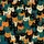 Cat Lovers' High Contrast Graphic Stylized Feline Faces All-Over Pattern Black Teal Orange Blue Satin Pajamas Set - 4