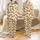 Women's Satin Loungewear Sleep Set: Stylized Ochre Leopard Print on Champagne Beige, Turn-Collar Long Pants & Sleeves Satin Pajamas Set - 1