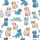 Cat Lovers' Whimsical Cartoon Cats Seamless Pattern: Royal Blue, Grey, Peach, Teal on White Background Satin Pajamas Set - 4