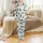 Cat Lovers' Whimsical Hand-Drawn Black Cats Cream Sky Blue Stripe Pattern Paw Prints Love Script Satin Pajamas Set - 2