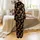 Animal Lovers' Whimsical Highland Cow Head Leopard Bow Repeating Pattern on Deep Black Satin Pajamas Set - 3