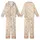 Women's Creamy Beige & Warm Brown Hand-Drawn Gingerbread Men, Minimalist Christmas Trees, Stars Kid Satin Pajamas Set - 3