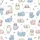 Cat Lovers' Kawaii Pastel Cartoon Cats Seamless All-Over Pattern with Hearts, Paw Prints & Fish Bones Satin Pajamas Set - 4
