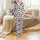 Abstract Pattern Lovers' Graphic Black Cow Spots on White with Pastel Pink Abstract Flowing Shapes Satin Pajamas Set - 2
