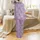 Cat Lovers' Kawaii Minimalist Lavender Purple Sleeping Playful Curious Cat Faces Seamless Pattern Satin Pajamas Set - 3