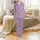 Cat Lovers' Kawaii Minimalist Lavender Purple Sleeping Playful Curious Cat Faces Seamless Pattern Satin Pajamas Set - 2