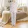 Cat Lovers' Seamless Playful Kawaii Pastel Pink, Peach & Blue-Grey Cartoon Cat Pattern with Meow Bubbles Satin Pajamas Set - 2