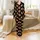 Whimsical Animal Lovers' Fluffy Brown Highland Cow Leopard Bow Black All-Over Woodland Pattern Satin Pajamas Set - 2