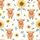 Highland Cow Lovers' Whimsical Watercolor Orange-Brown Fluffy Cow & Bright Yellow Sunflower Meadow Pattern Satin Pajamas Set - 4