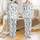Cat Lovers' Whimsical Cartoon Cats Seamless Pattern: Royal Blue, Grey, Peach, Teal on White Background Satin Pajamas Set - 1