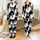 Cat Lovers' High-Contrast Black & White Intertwined Feline Yin-Yang Pattern with Amber Eyes Satin Pajamas Set - 1