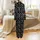 Women's Funny Coffee Slogan Lounge Wear, Short Sleeve Round Neck, Black White Coffee Bean & Cup Pattern Satin Pajamas Set - 3