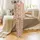 Cat Lovers' Charming Childlike Feline Face Expressions Seamless Repeat Light Peach Brown Satin Pajamas Set - 2