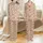 Cat Lovers' Charming Childlike Feline Face Expressions Seamless Repeat Light Peach Brown Satin Pajamas Set - 1