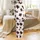 Modern Style Enthusiasts' Hand-Drawn Bright White Pastel Pink Espresso Brown Abstract Cow Print Satin Pajamas Set - 3