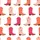 Women's Scattered Cowboy Boots Coral Red Fuchsia Pink Pastel Pink Golden Yellow Stars Hearts Pattern Satin Pajamas Set - 4