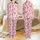 Women's Whimsical Creamy Pink Cowboy Boots, Magenta Bows, Fuchsia Stars Flat Pattern Satin Pajamas Set - 1