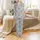 Women's Minimalist Black Line Art Cowgirl Hat Braided Hair Floral Pattern Light Grey Satin Pajamas Set - 2