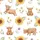 Nature Lovers' Whimsical Watercolor Highland Cow Sunflower Seamless Pattern Warm Browns Golden Yellows Greens Satin Pajamas Set - 4