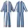 Women's Crisp Cobalt Blue White Alternating Fine Broad Vertical Stripe Geometric Kid Satin Pajamas Set - 1