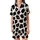 Modern Art Enthusiasts' Black White Abstract Cow Spot Golden Star Burgundy Line Pattern Satin Short-Sleeve Pajamas Set - 2