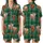 Rustic Animal Lovers' Emerald Green Watercolor Plaid Fluffy Highland Cow Pattern Satin Short-Sleeve Pajamas Set - 1