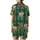 Rustic Animal Lovers' Emerald Green Watercolor Plaid Fluffy Highland Cow Pattern Satin Short-Sleeve Pajamas Set - 3