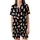 Kawaii Style Enthusiasts' Playful Hand-Drawn Cartoon Cats, Pink Hearts, White Grey Brown Peach on Black Satin Short-Sleeve Pajamas Set - 2
