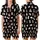 Kawaii Style Enthusiasts' Playful Hand-Drawn Cartoon Cats, Pink Hearts, White Grey Brown Peach on Black Satin Short-Sleeve Pajamas Set - 1
