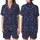 Cat Lovers' Whimsical Navy Blue Cat Pattern with Pastel Paws, Meow Typography, and Playful Cat Faces Satin Short-Sleeve Pajamas Set - 1