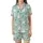 Whimsical Animal Lovers' Aqua Mint Green Geese Pattern with Teal Hats, Bow Ties, Orange Beaks Satin Short-Sleeve Pajamas Set - 2