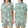 Whimsical Animal Lovers' Aqua Mint Green Geese Pattern with Teal Hats, Bow Ties, Orange Beaks Satin Short-Sleeve Pajamas Set - 1