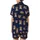 Bear Lovers' Warm Caramel Teddy Bear Pattern, Smiling Waving Sleeping Bears, Deep Navy Blue Satin Short-Sleeve Pajamas Set - 3