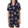 Bear Lovers' Warm Caramel Teddy Bear Pattern, Smiling Waving Sleeping Bears, Deep Navy Blue Satin Short-Sleeve Pajamas Set - 2