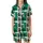 Cute Animal Lovers' Vibrant Green Black Plaid Chibi Cats Dogs Rabbits Umbrella Design Satin Short-Sleeve Pajamas Set - 2