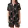 Cat Lovers' Playful Black Cat Holiday Pattern with Green-Eyed Felines, Red Santa Hats & Multi-Color String Lights Satin Short-Sleeve Pajamas Set - 2