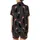 Cat Lovers' Playful Black Cat Holiday Pattern with Green-Eyed Felines, Red Santa Hats & Multi-Color String Lights Satin Short-Sleeve Pajamas Set - 3