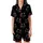 Cat Lovers' Black Minimalist Winking Cat Face Pink Cheeks Scattered Repeat Pattern Satin Short-Sleeve Pajamas Set - 2