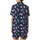 Cat Lovers' Whimsical Flat Graphic Cats Pattern in Light Pink Periwinkle, Deep Navy Blue Background, White Stars MEOW Love Satin Short-Sleeve Pajamas Set - 3