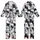 Cat Lovers' Illustrative Whimsical White Blue-Grey Black Tuxedo Cats Seamless All-Over Pattern on Black Kid Satin Pajamas Set - 1