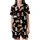 Cat Lovers' Adorable Seamless All-Over Black Background Whimsical White Tan Cartoon Cats & 'Cute Cat' Script Pattern Satin Short-Sleeve Pajamas Set - 2