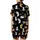 Cat Lovers' Adorable Seamless All-Over Black Background Whimsical White Tan Cartoon Cats & 'Cute Cat' Script Pattern Satin Short-Sleeve Pajamas Set - 3