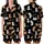 Cat Lovers' Adorable Seamless All-Over Black Background Whimsical White Tan Cartoon Cats & 'Cute Cat' Script Pattern Satin Short-Sleeve Pajamas Set - 1