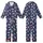 Cat Lovers' Whimsical Flat Graphic Cats Pattern in Light Pink Periwinkle, Deep Navy Blue Background, White Stars MEOW Love Kid Satin Pajamas Set - 1